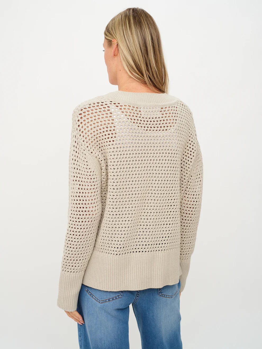 Cameron Crochet V-Neck Sweater Bone