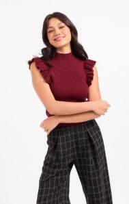 Mockneck Ruffle Tank Sweater Burgundy