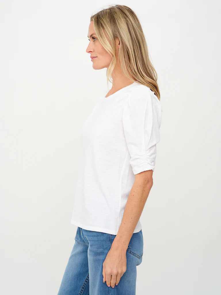 SIX/FIFTY Noelle S/S Ruched Sleeve Tee- White