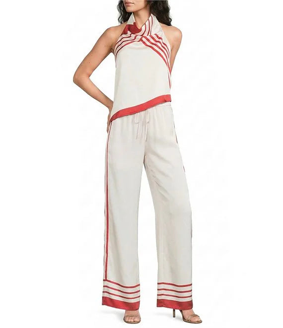 Lucy Paris Satin Stripe Halter Neck Sleeveless Coordinating Top