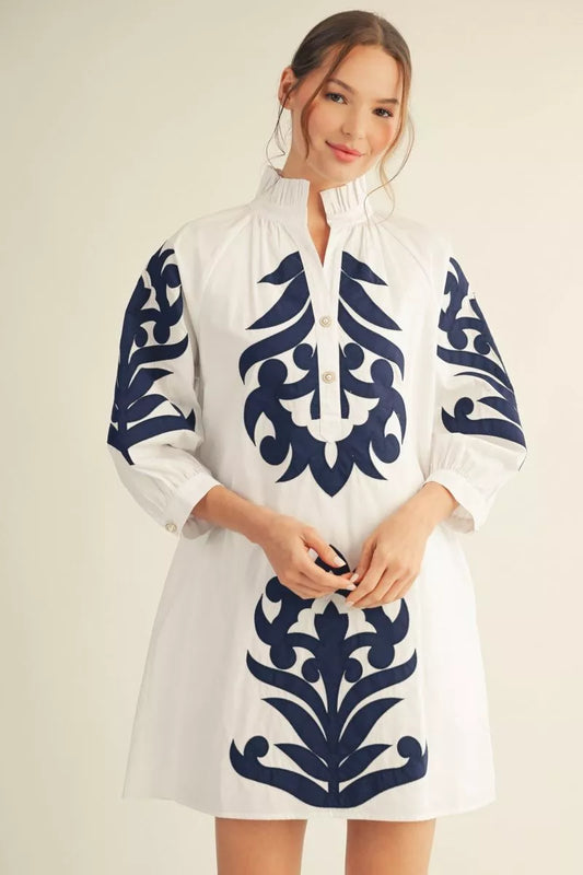 Applique Shift Dress White