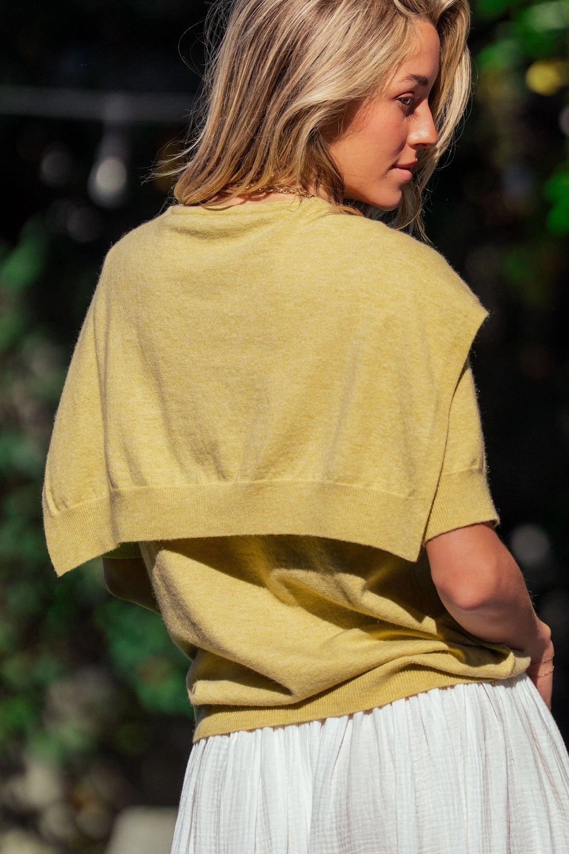 Faux Layered Tie Front Knit Top Light Green