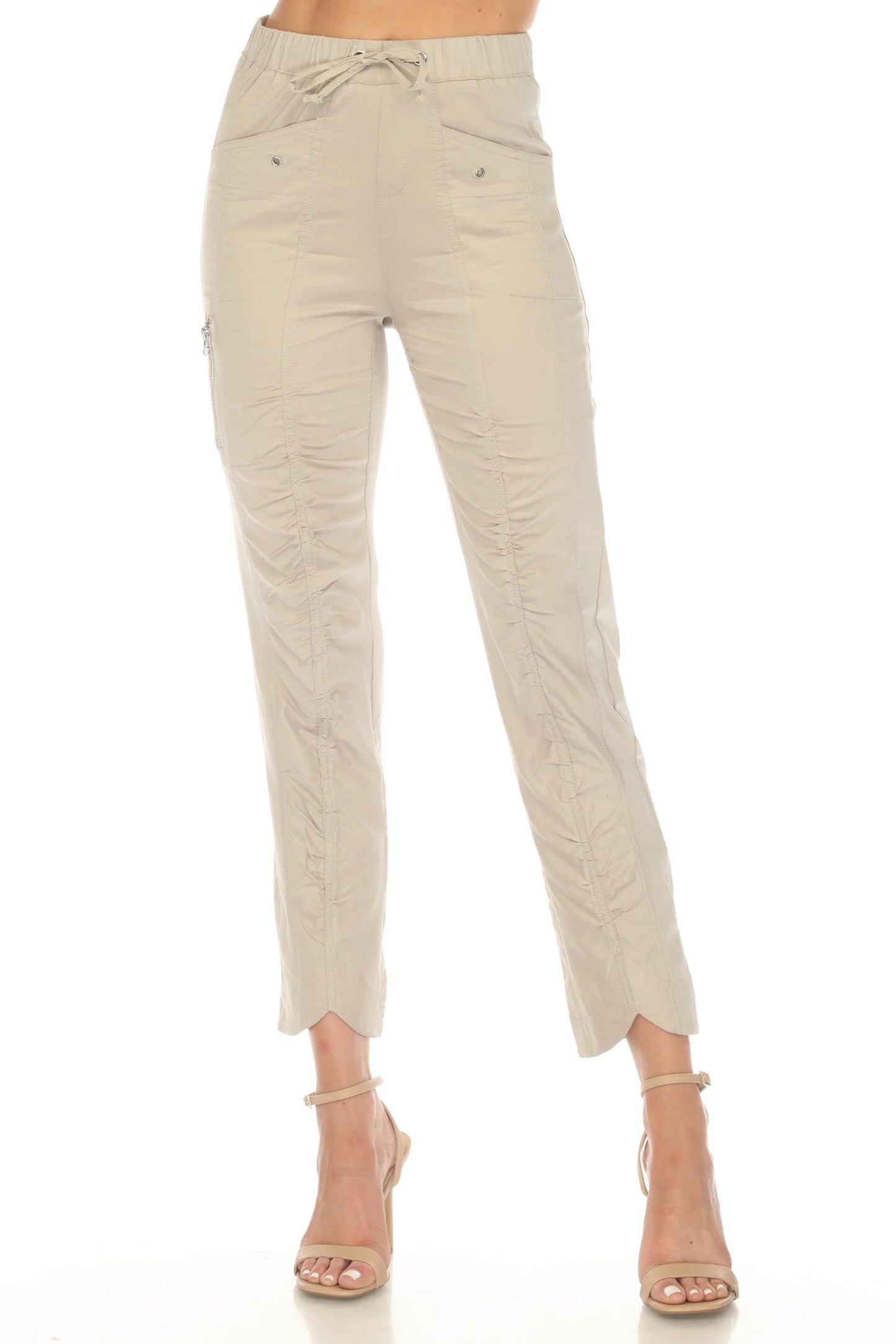 Carine Ruched Scallop Cargo Pant Taupe