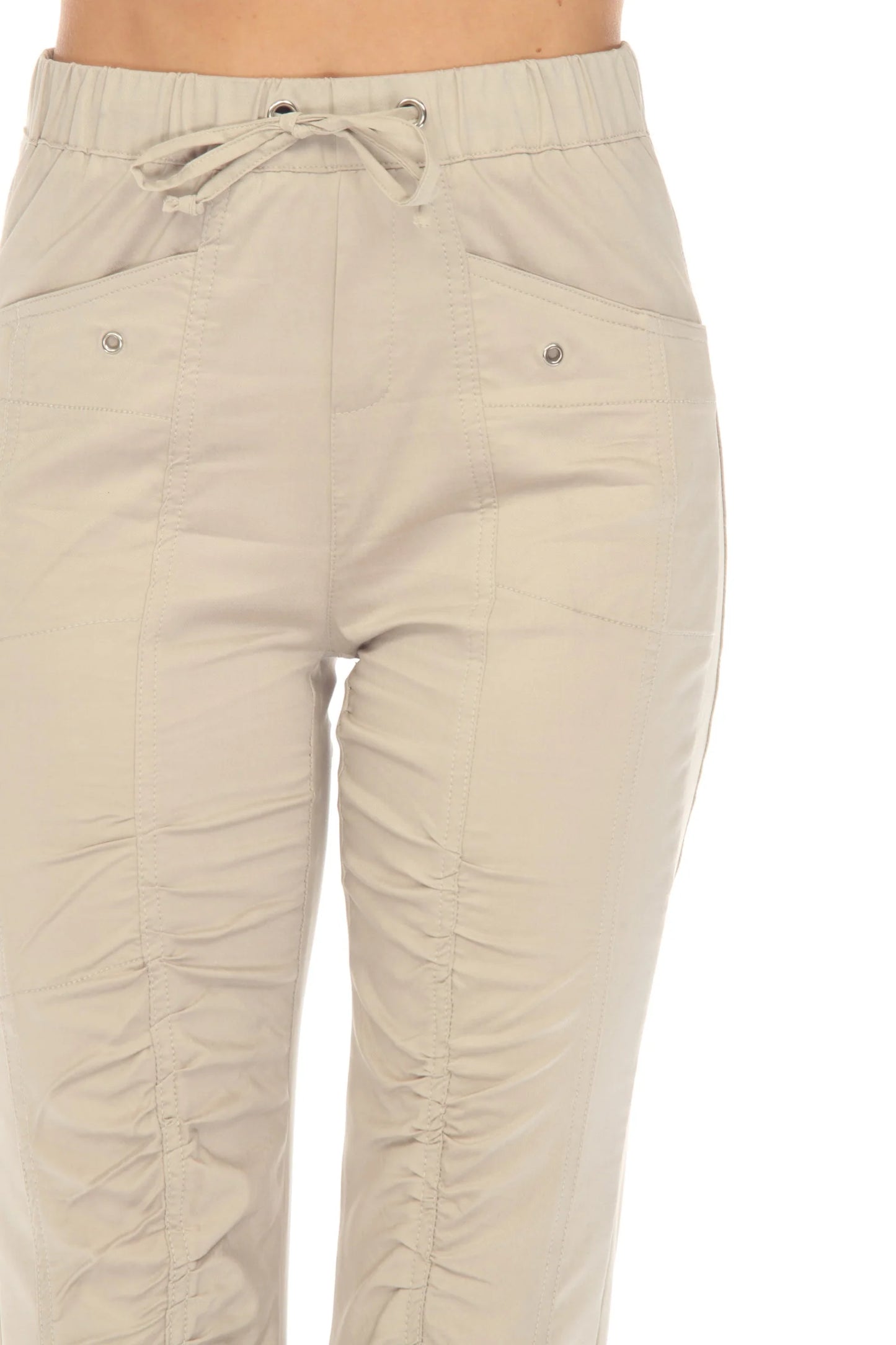 Carine Ruched Scallop Cargo Pant Taupe