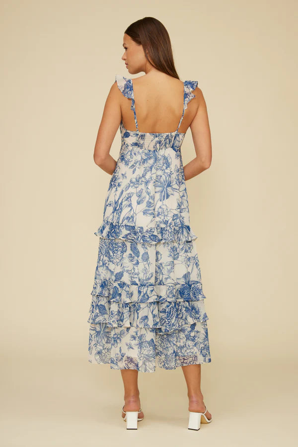 Blue Floral Tiered Maxi Dress