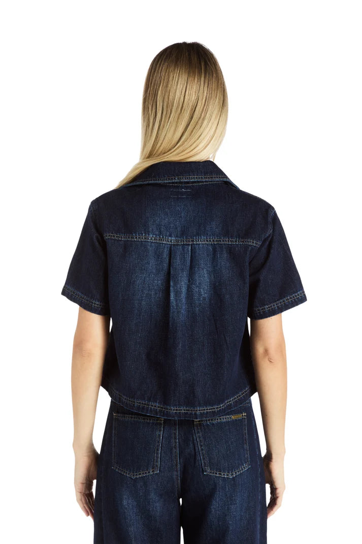 Tractr V-Neck Denim Boxy Shirt