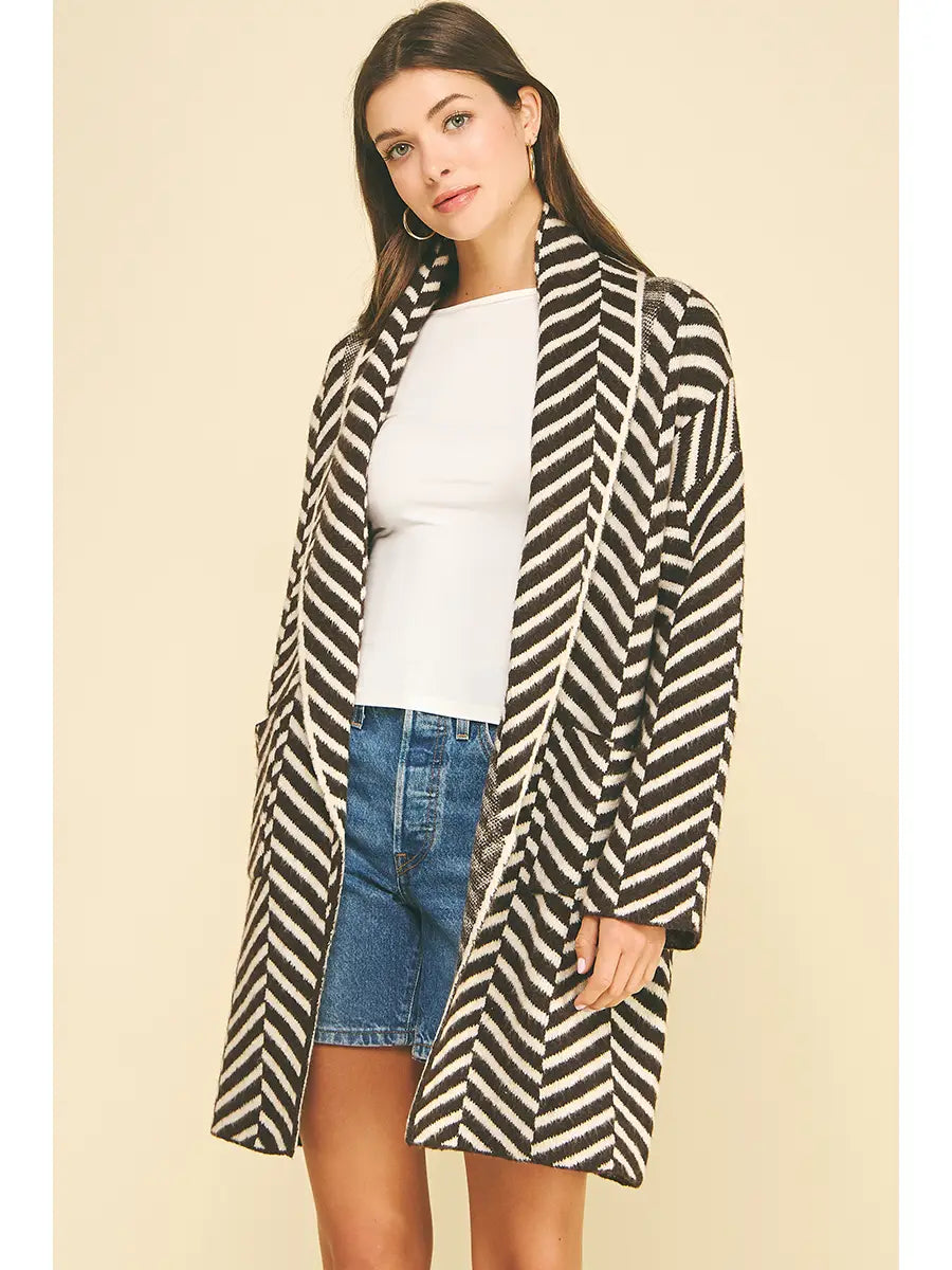 Diagonal Stripe Cardigan Brown