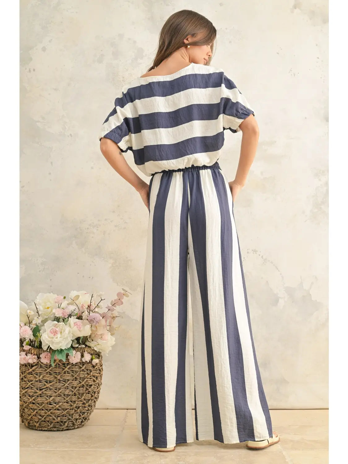 Wide Stripe Wide Leg Pants Navy