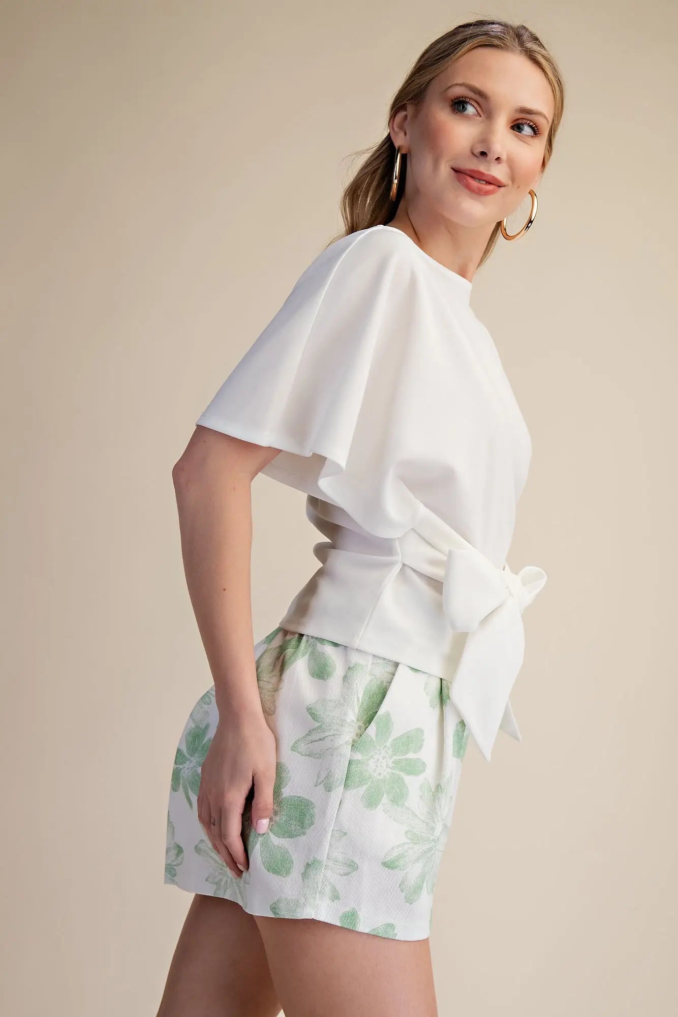 Two Way Tie Boat Neck Bell Sleeve Blouse