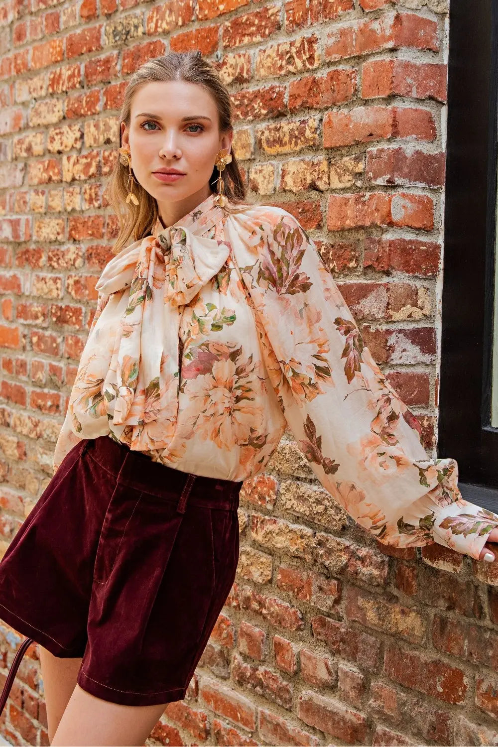 Flower Print Tie Neck Blouse