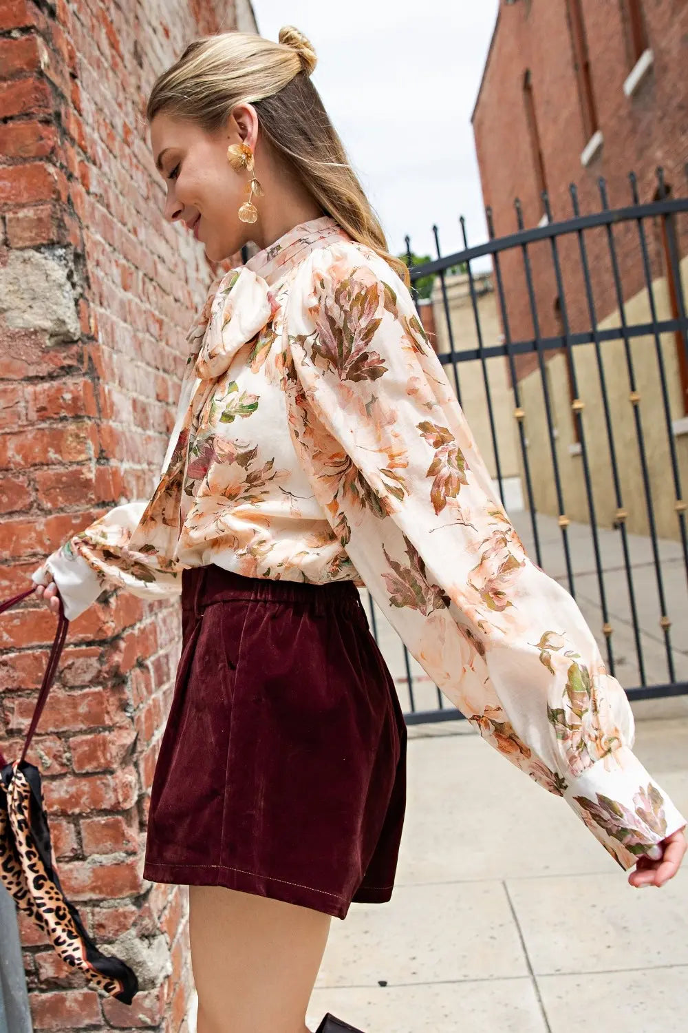 Flower Print Tie Neck Blouse