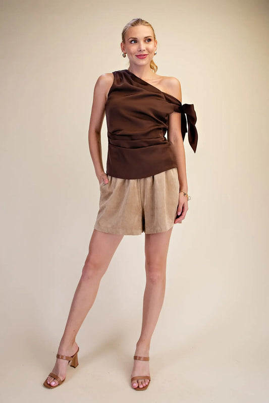 Satin Off Shoulder Bow Top