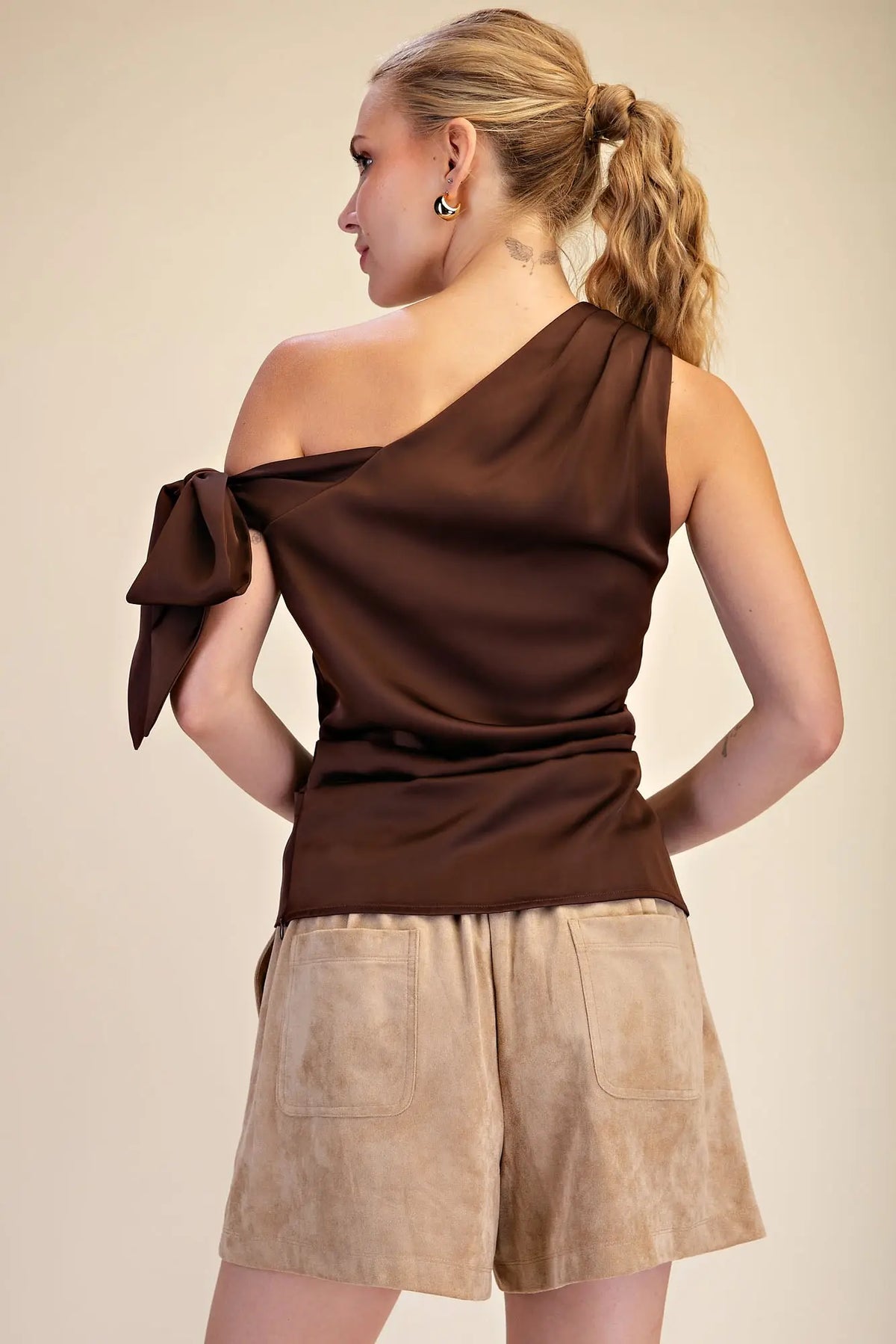 Satin Off Shoulder Bow Top
