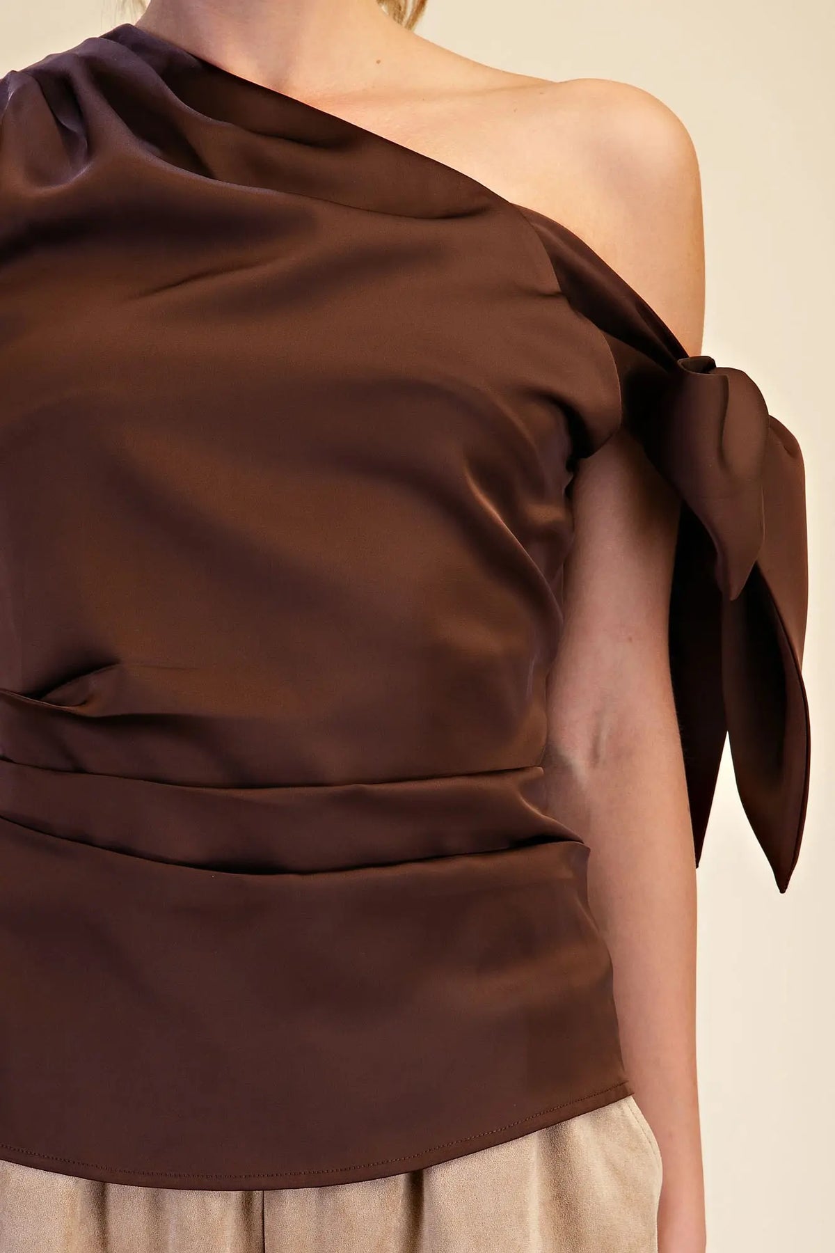 Satin Off Shoulder Bow Top