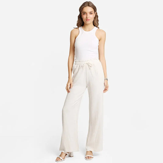 Elastic Waist Wide Leg Linen Pants