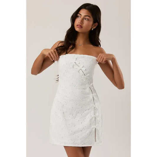 Strapless Bow Detail Mini Dress White