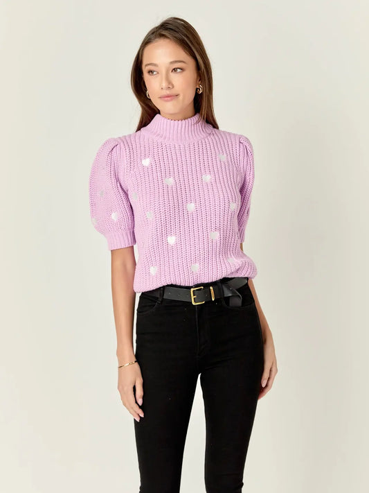 Heart Shape Embroidery Sweater Lilac