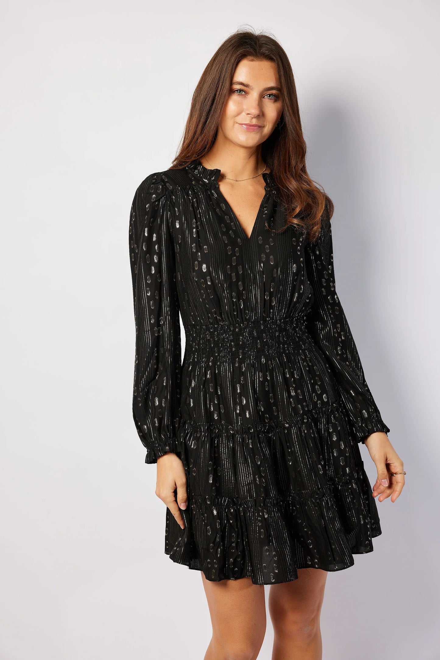 Sail to Sable Smocked Waist Dress Black/Gold