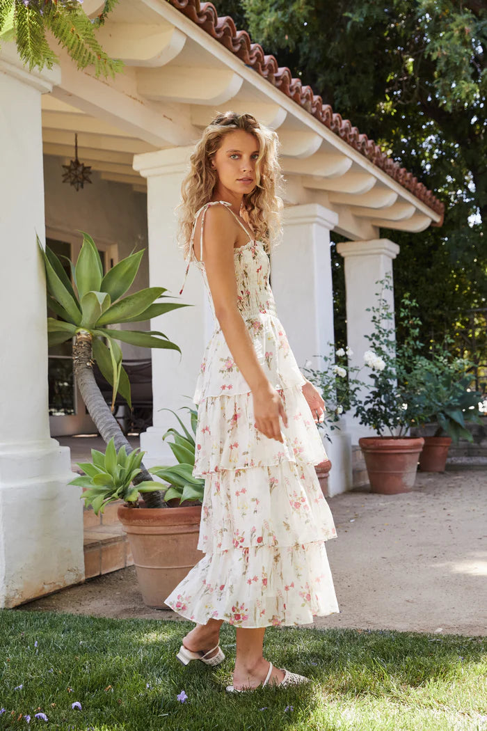 Lucy Paris Ivory Floral Tiered Dress