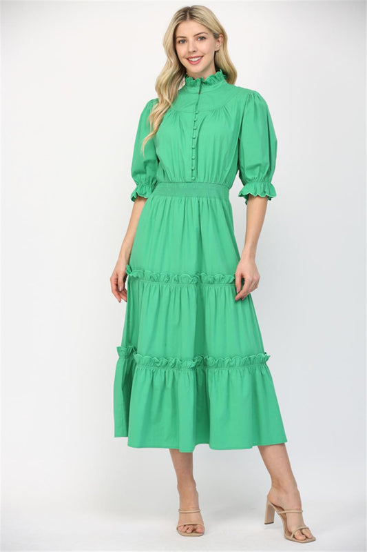 Scalloped Edge Detail Maxi Dress Green