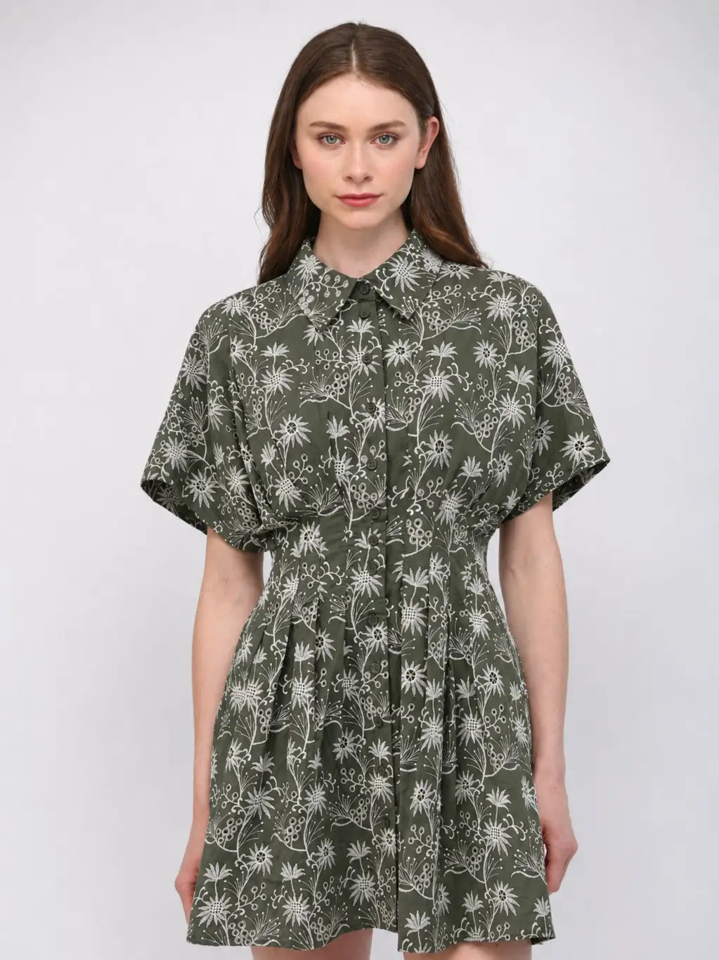 Floral Embroidered Cinched Waist Dress