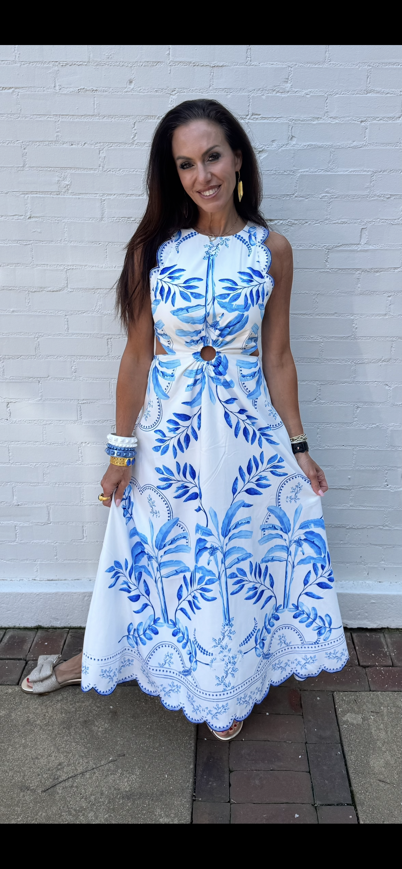 Mable Scalloped Cut Out Midi Dress Blue
