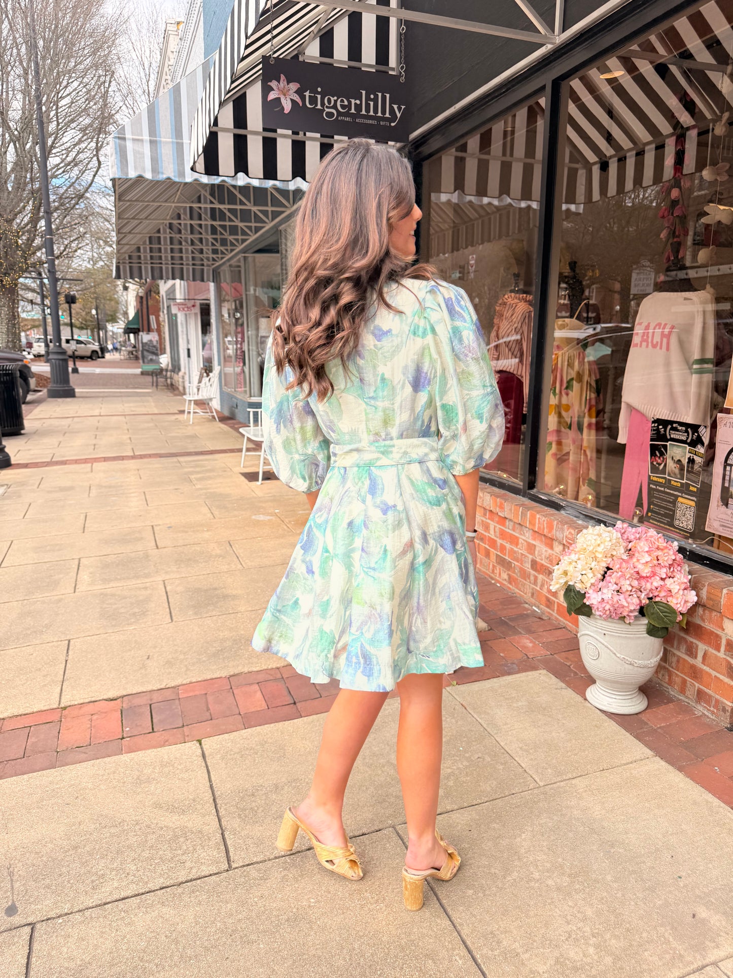 Turquoise Floral Belted Dress