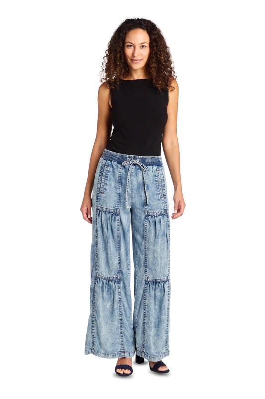 Tractr Drawstring Tiered Wide Leg Pull On Jean