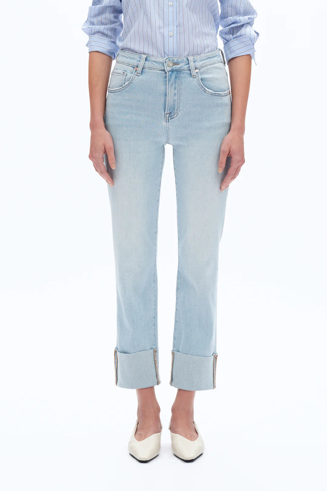 Bayeas Straight Leg Rolled Hem Jeans