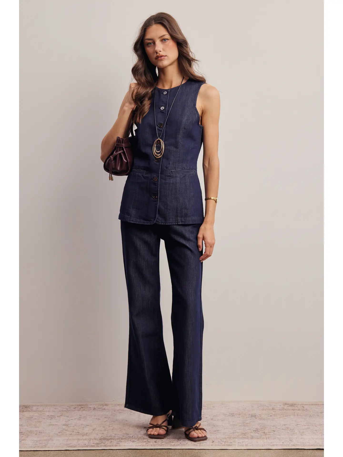 Tailored Denim Vest & Flare Pant Set