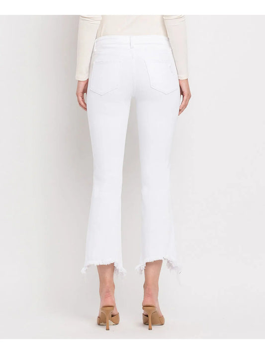 Vervet Mid Rise Distressed Hem Jean White