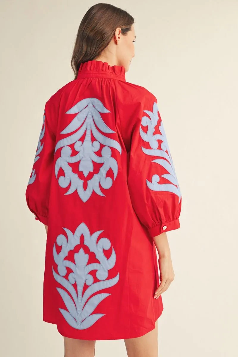 Applique Shift Dress Red/Blue