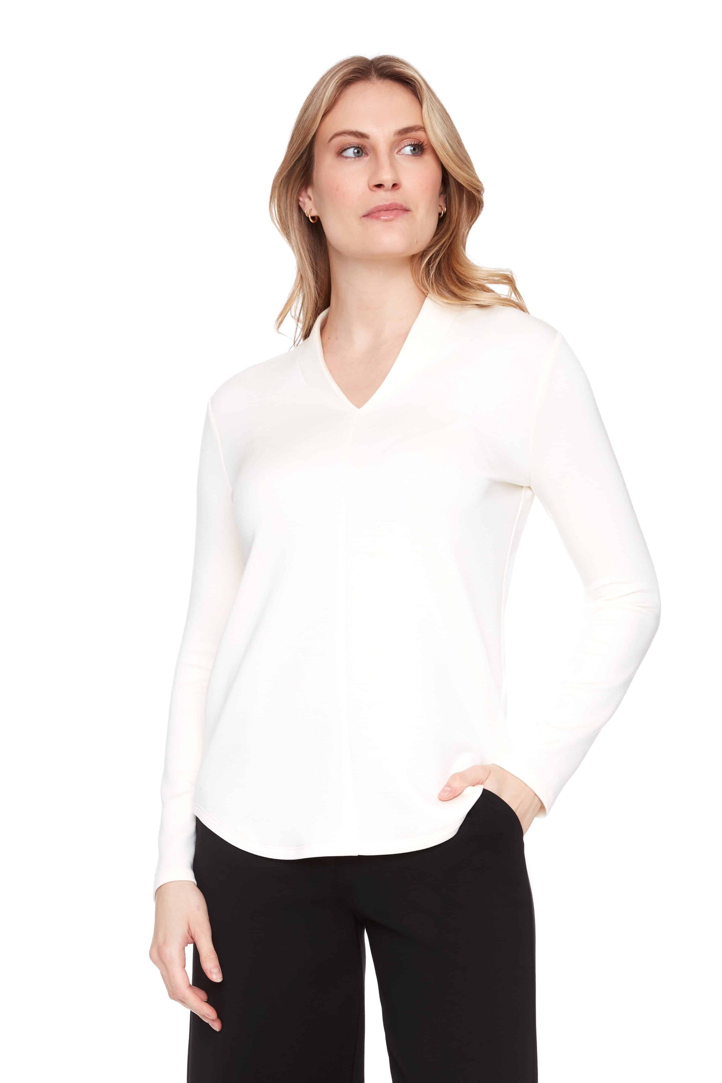 Up! Butter Long Sleeve VNeck Top Ivory