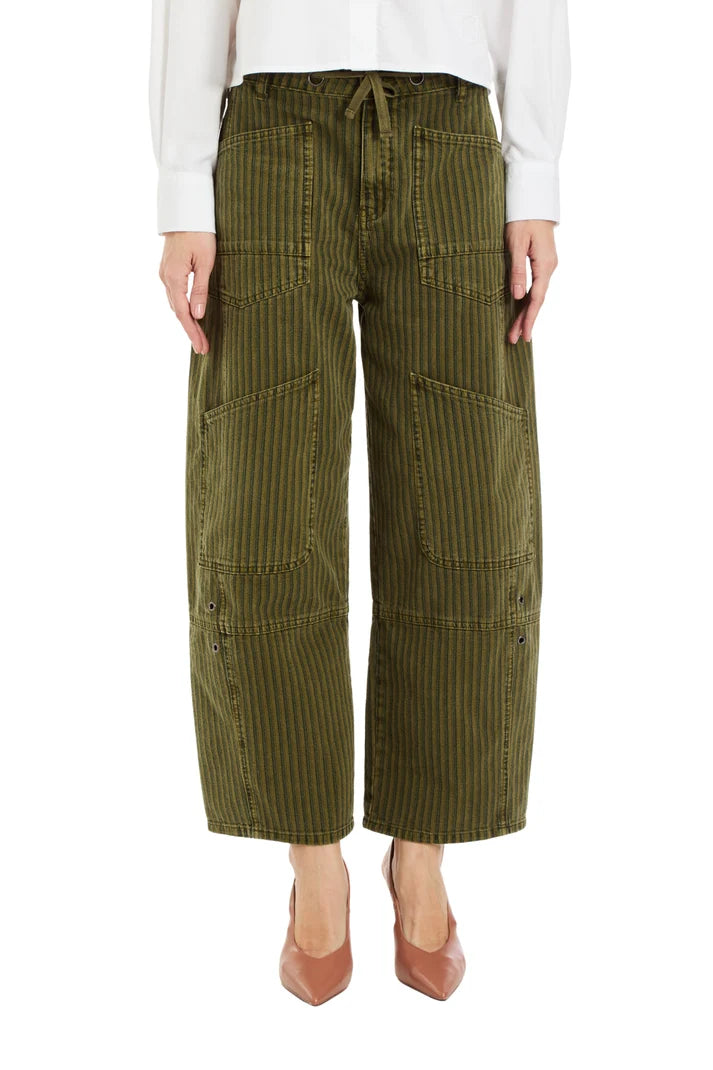 Tractr Grommet Waist Patched Wide Leg Olive
