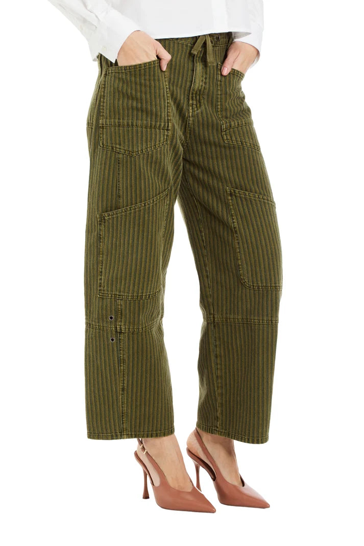 Tractr Grommet Waist Patched Wide Leg Olive