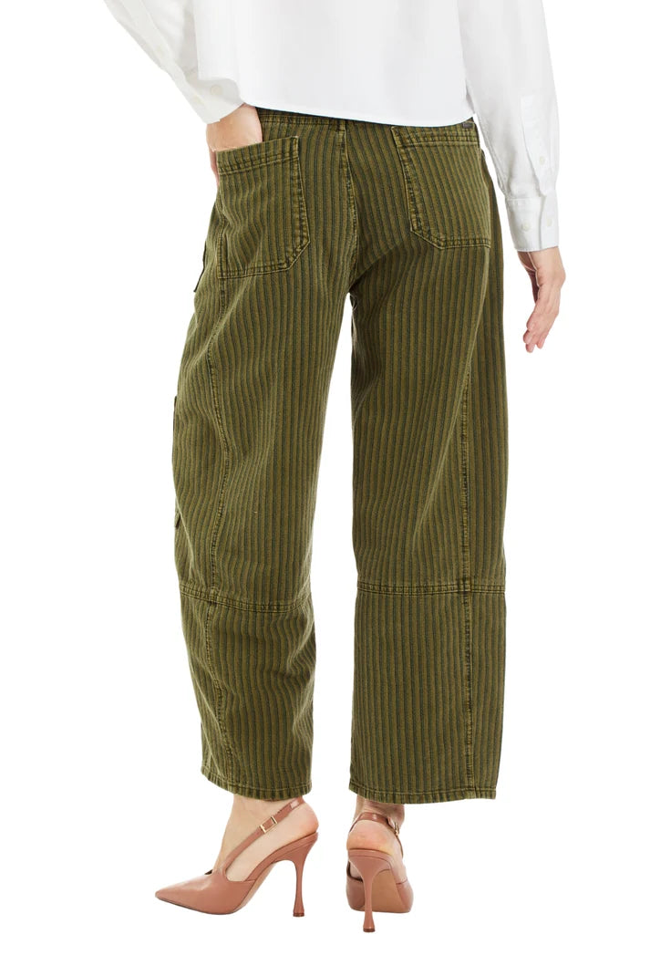 Tractr Grommet Waist Patched Wide Leg Olive