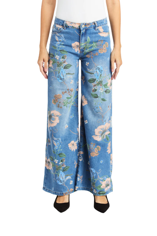 Tractr Floral Print Wide Leg Jean