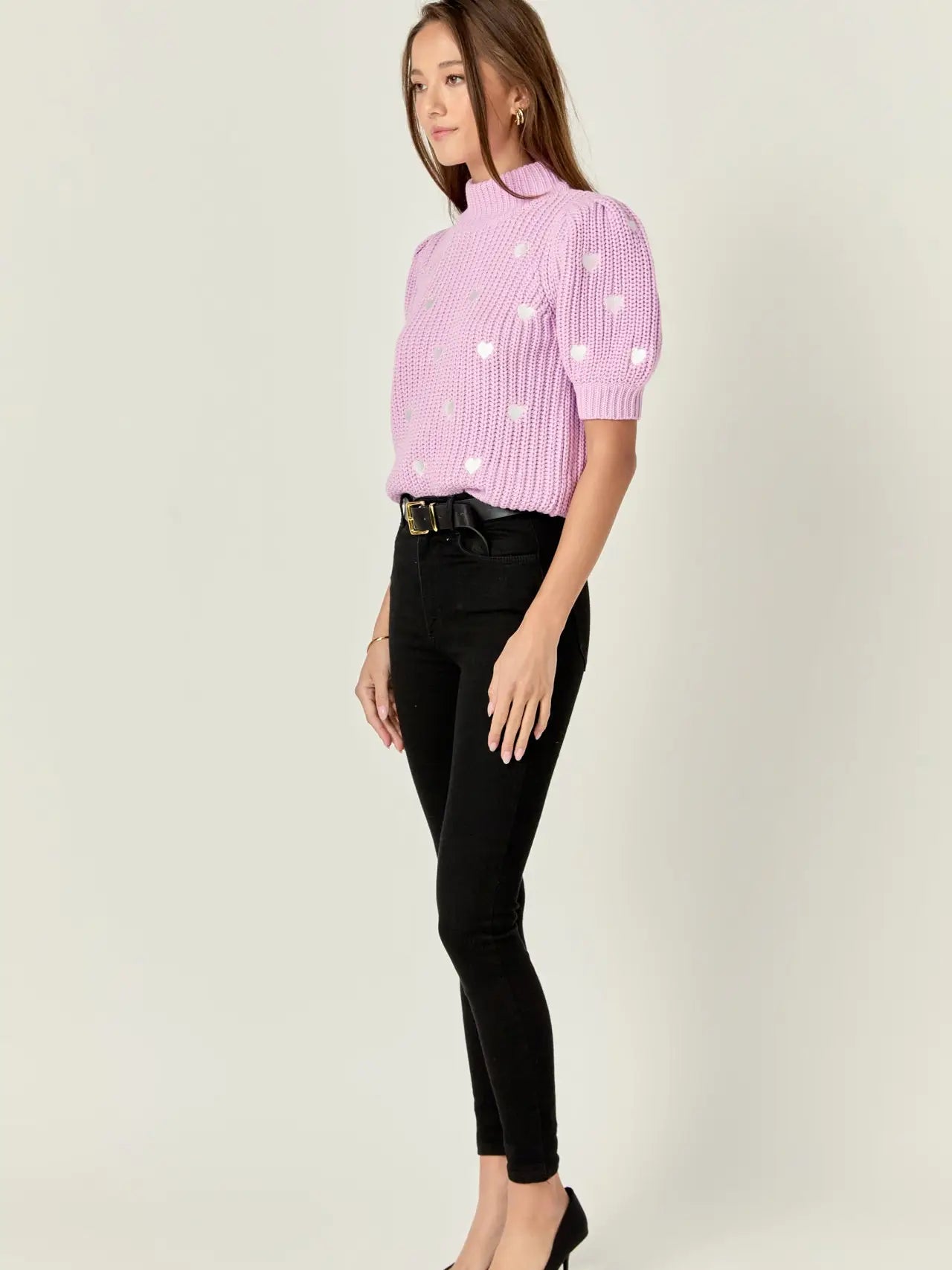 Heart Shape Embroidery Sweater Lilac