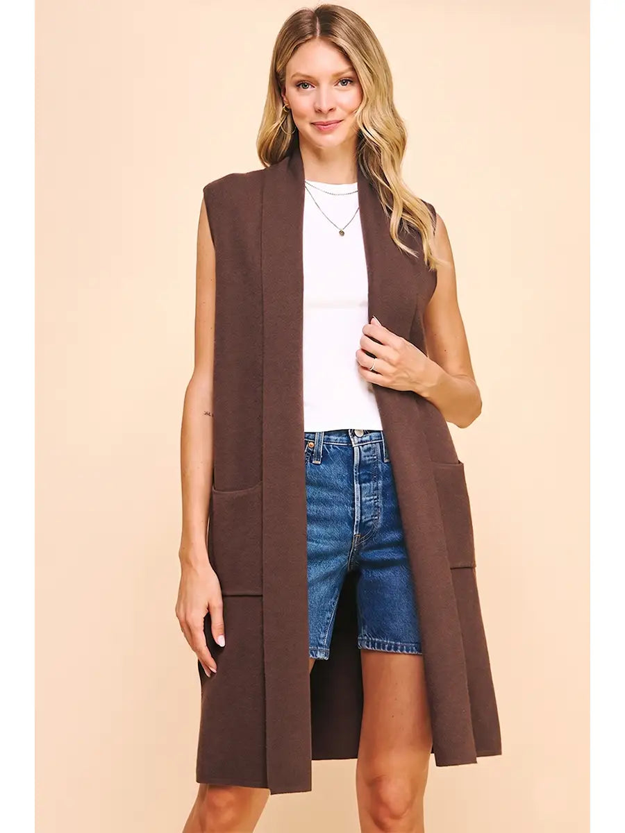Sleeveless Open Knit Cardigan Expresso