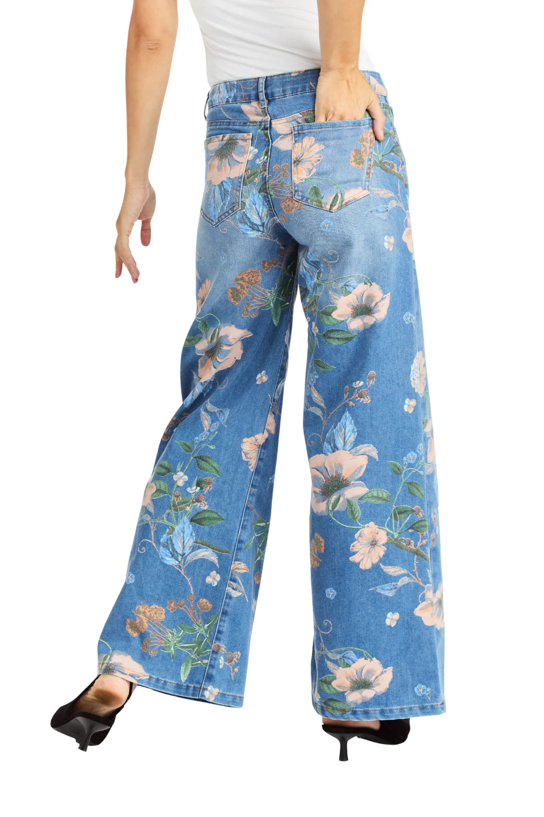 Tractr Floral Print Wide Leg Jean