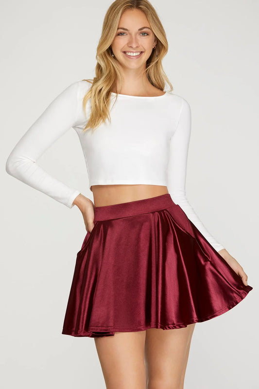 Knit Skater Skirt With Pockets Garnet