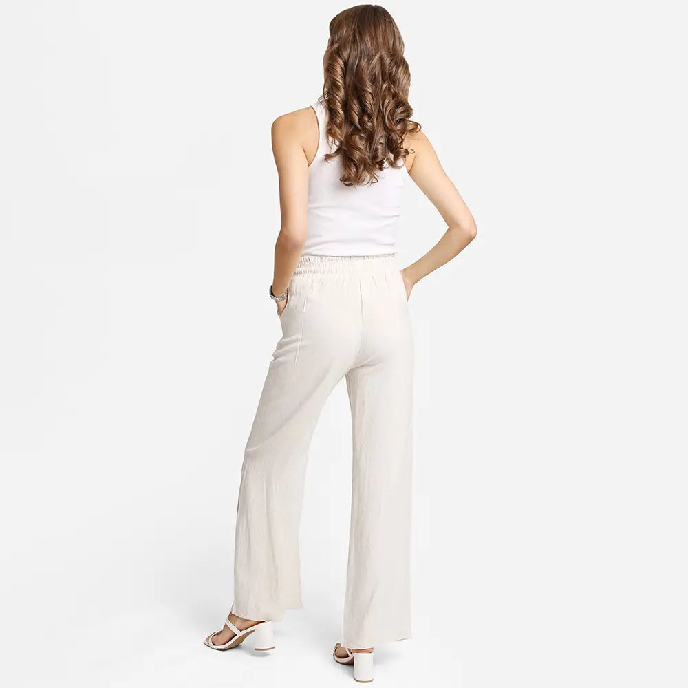 Elastic Waist Wide Leg Linen Pants