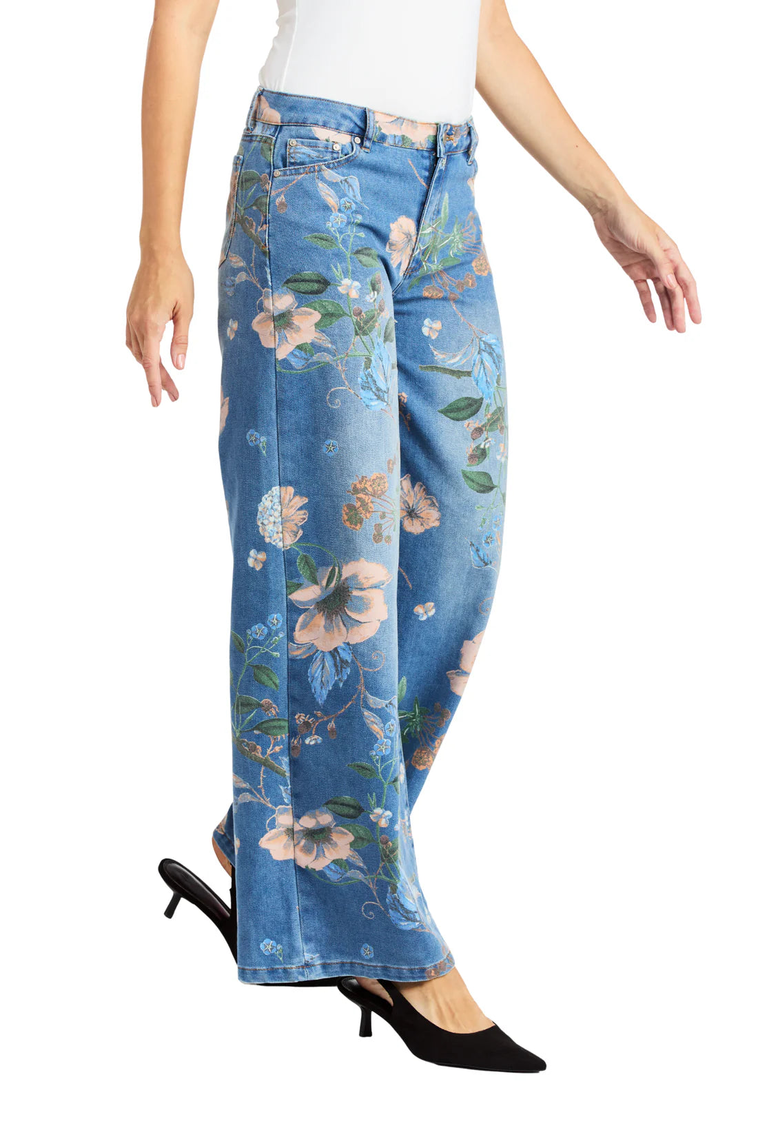 Tractr Floral Print Wide Leg Jean