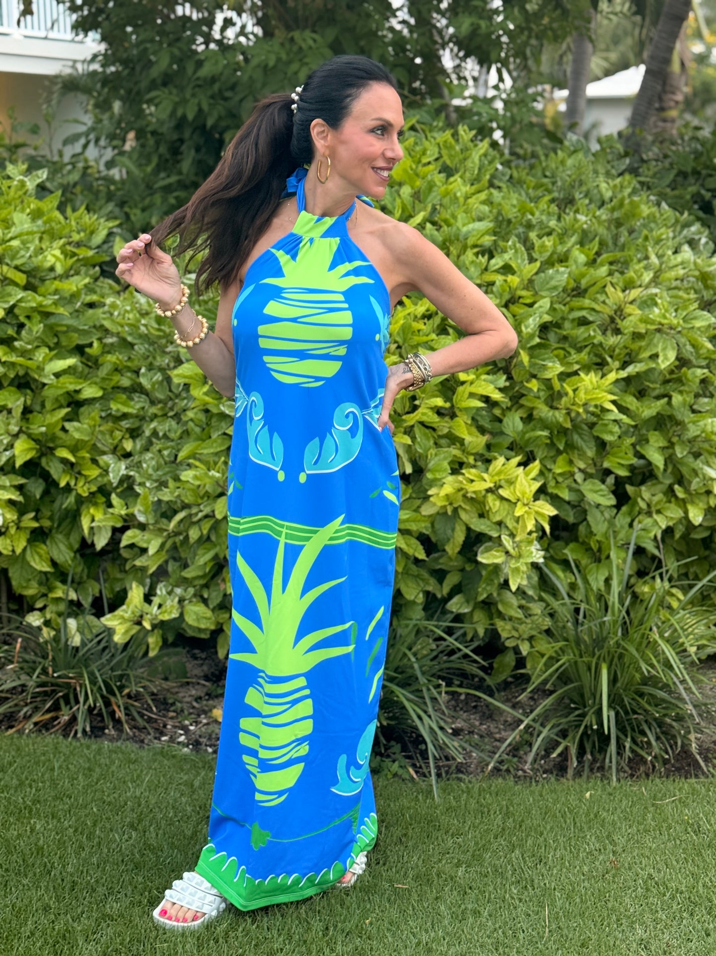 Halter Top Pineapple Dress Blue