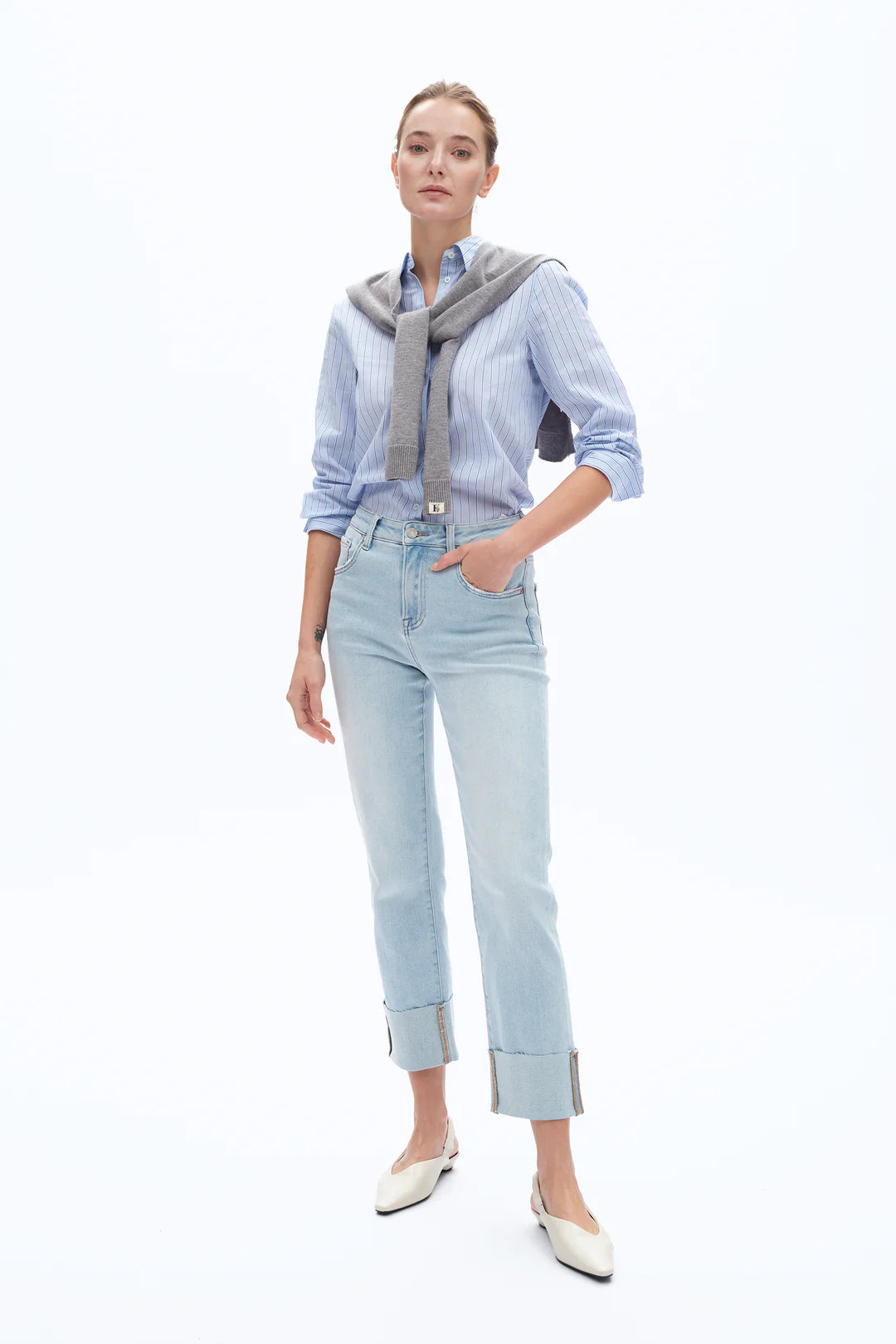 Bayeas Straight Leg Rolled Hem Jeans