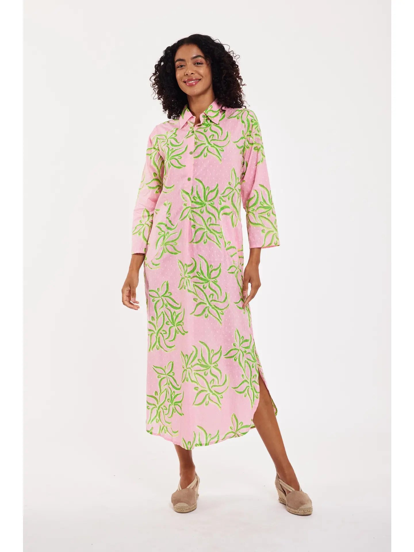 Flower Candy Pink Lime Maxi Caftan Shirt Dress