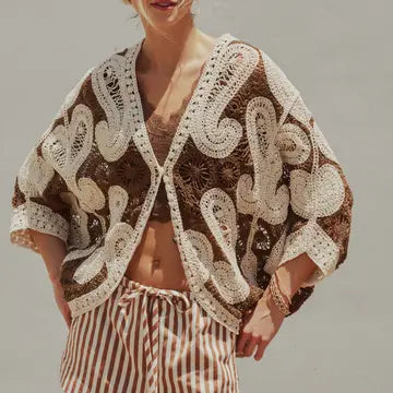 Retro Striped Side Button Lounge Shorts Brown