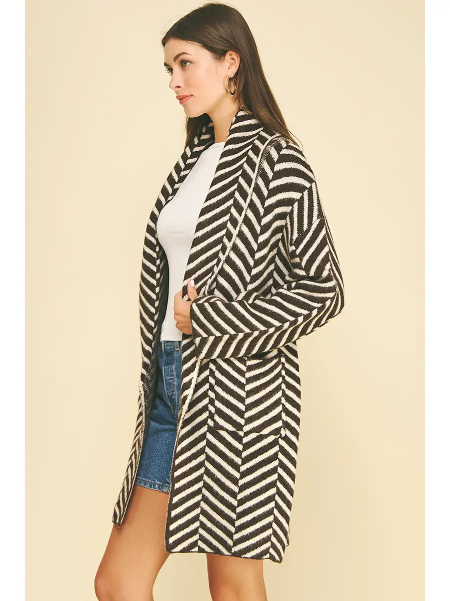 Diagonal Stripe Cardigan Brown