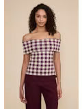 Lucy Paris Illa Off Shoulder Top Plum/Cream