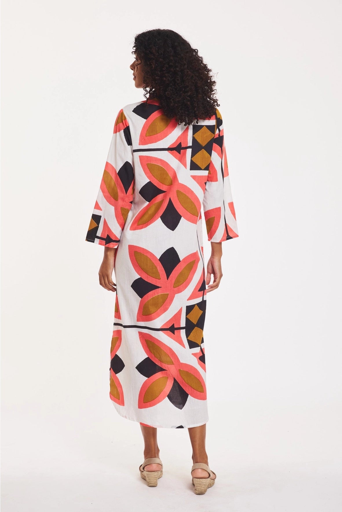 Moroccan Bronze Pink Black Caftan Maxi Shirt Dress